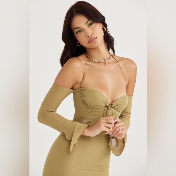 House of CB London NWT XS Olive Halter Midi Dress - Picture 6 of 16
